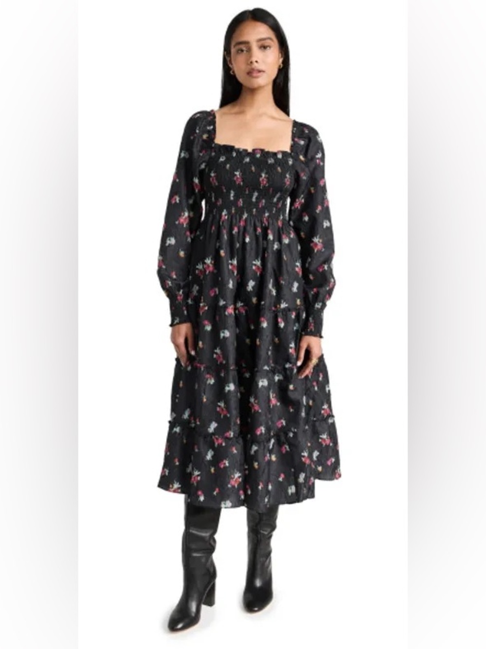 Hill House Home The Naomi Nap Dress in a black floral print size medium